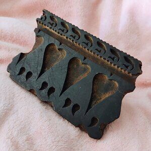Antique Indonesian Wood Batik Block Stamp Ornate Heart Patterns